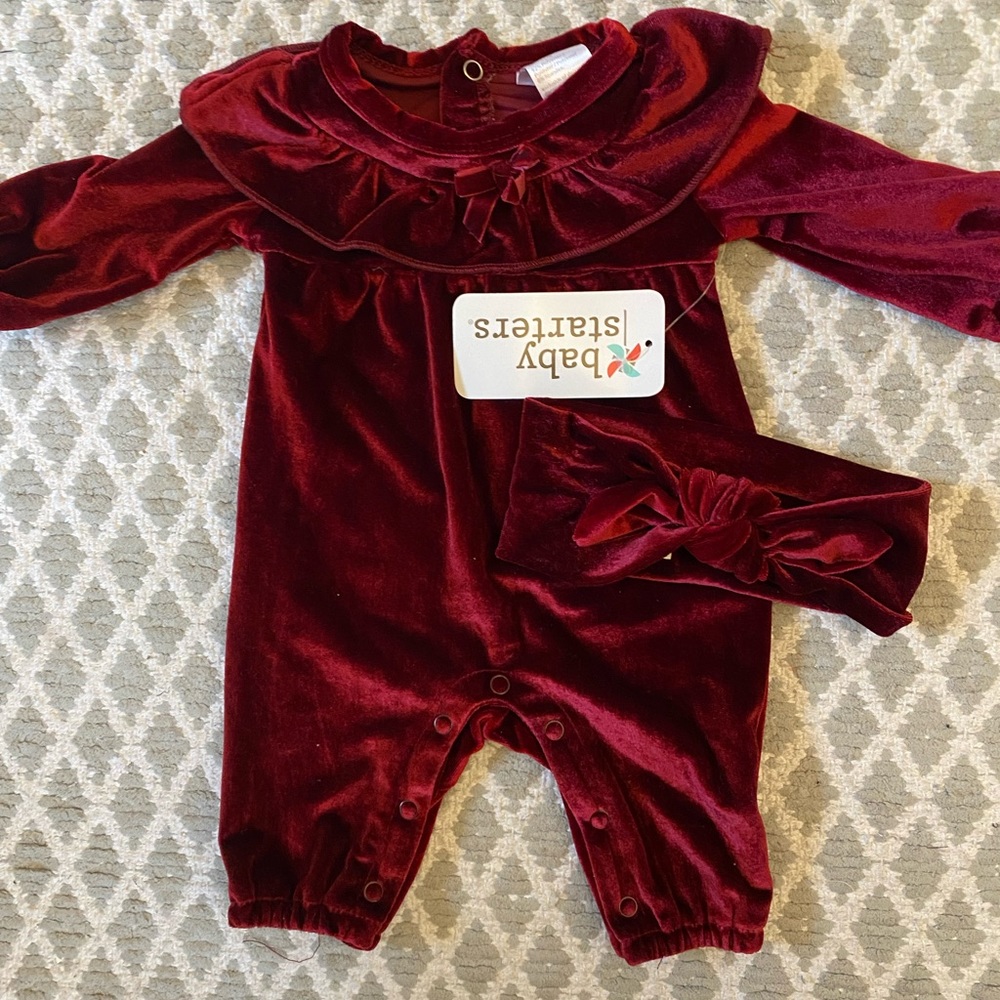 NWT, NB Baby Starters Velvet Jumper with Bow, Magenta